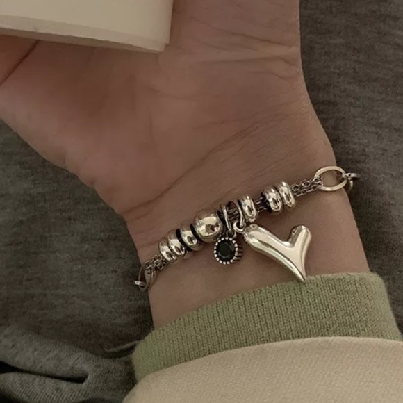 STERLING SILVER HEART BRACELET, NICE BRACELET, CUTE BRACELET - Picture 3 of 4